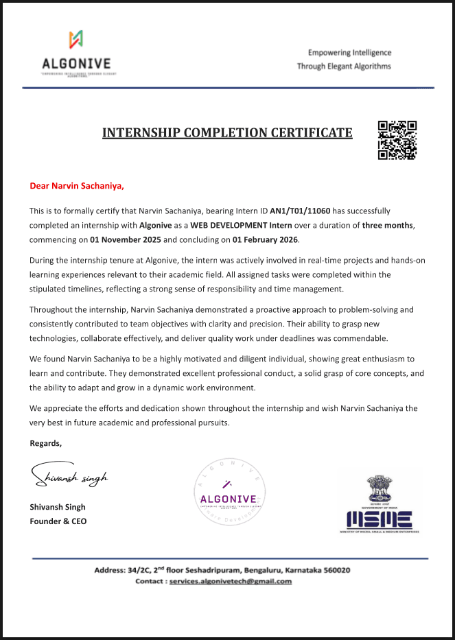 Web Developer Intern Certificate